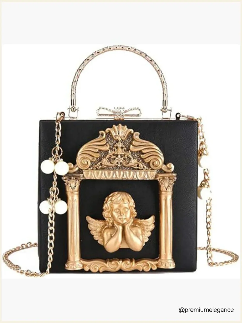 Love Angel Floral Embossed Clutch Evening Bag Crossbody Shoulder Chain Gold